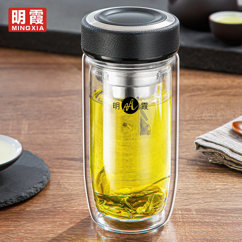 明霞双层玻璃杯商务车载便携鹅蛋杯办公家用泡茶水杯子定制