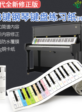 彩色钢琴键盘纸88键钢琴键盘指法练习纸琴键对照表五线谱键盘图