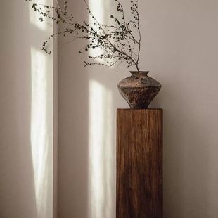 侘寂风方形木墩子坐凳花架原木树桩茶几边几复古自然实木底座摆件