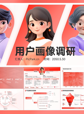 35页红色互联网大厂都在用的用户体验地图用户画像PPT模板