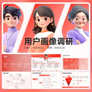 35页红色互联网大厂都在用的用户体验地图用户画像PPT模板