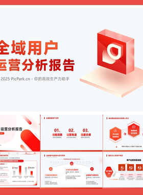 41页红色互联网全域用户运营分析逻辑图表PPT模板