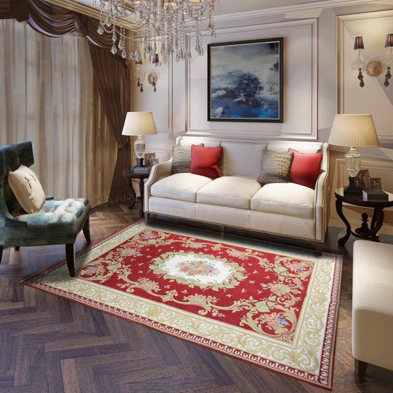 中式复古红地毯客厅茶几卧室毯餐厅进门垫可机洗编织书房地板垫