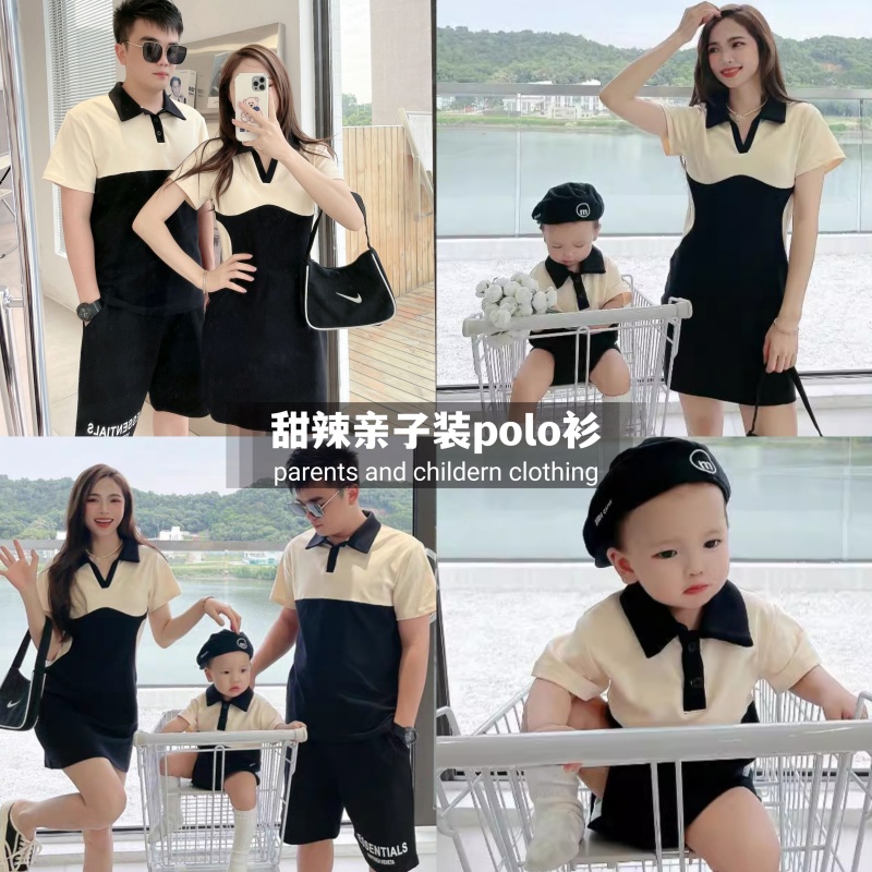 亲子装polo连衣裙一家三口