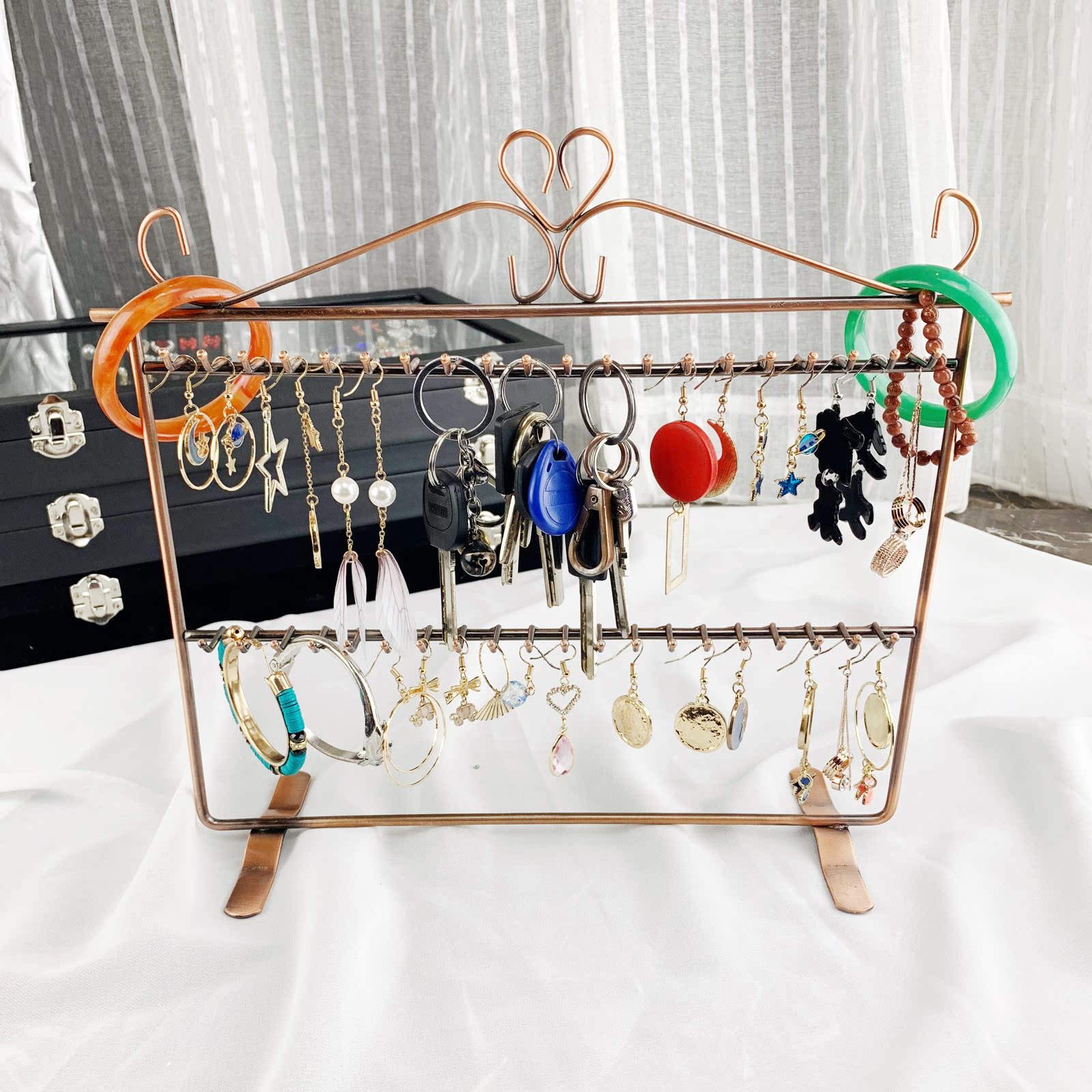 크리 에이 티브 휴대 전화 펜던트 키 체인 디스플레이 랙 귀걸이 쥬얼리 회전 랙 다목적 쥬얼리 랙 40 후크 더블 레이어 교수형 랙