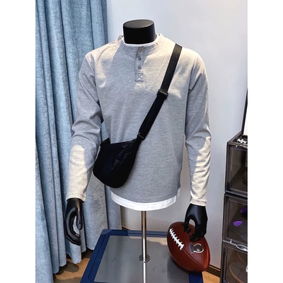 假两件亨利衫华夫格肌理感长袖