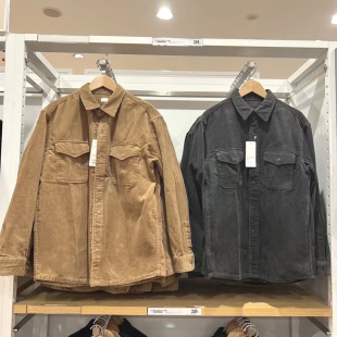 开衫 欧洲站灯芯绒衬衫 长袖 阿美咔叽工装 条绒双口袋保暖衬衣 男美式