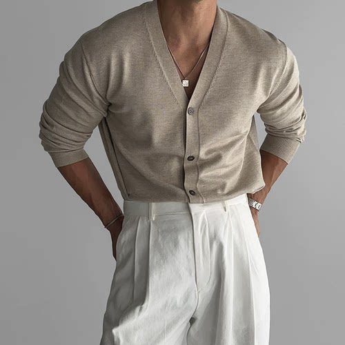 包芯纱针织开衫深v领修身长袖