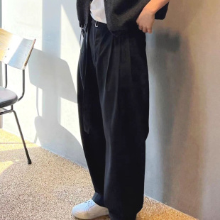 裤 美式 廓尔格巴黎扣西装 男宽松直筒拖地长裤 双褶痕设计感腰扣西裤