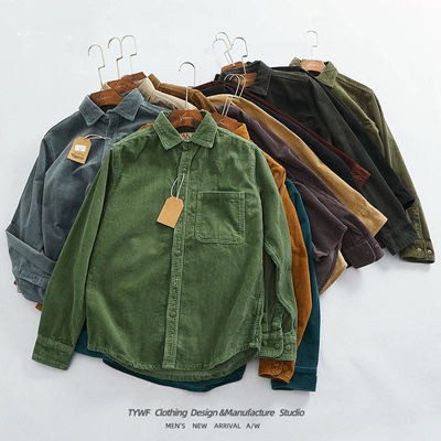 欧货灯芯绒衬衫美式口袋款长袖潮