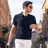 卫衣凉感桑蚕丝保罗衫 美式 短袖 男海鸥领修身 丝光棉冰丝针织polo衫