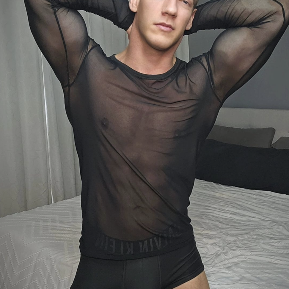 欧美性感透视网纱t恤男丝滑莫代尔长袖罩衫弹力镂空透明打底内衣,男装,T恤,淘宝优惠券,粉丝福利购,淘宝优惠卷