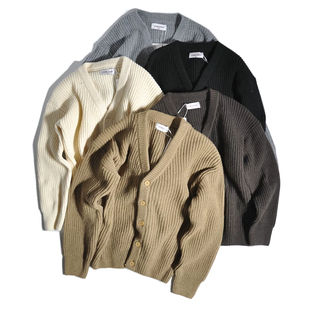 欧货包芯纱针织开衫男深v领卫衣外套肌理感休闲工装羊毛保罗衫潮