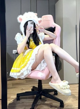 明黄色蕾丝边连衣裙女夏甜美荷叶边女仆裙日系复古围裙Lolita风