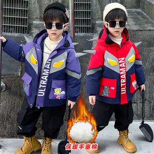 男童加绒外套棉服冬季儿童奥特曼衣服派克服棉衣男宝宝加厚棉袄潮