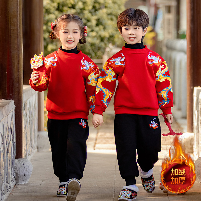 拜年服男童秋冬卫衣表演套装汉服