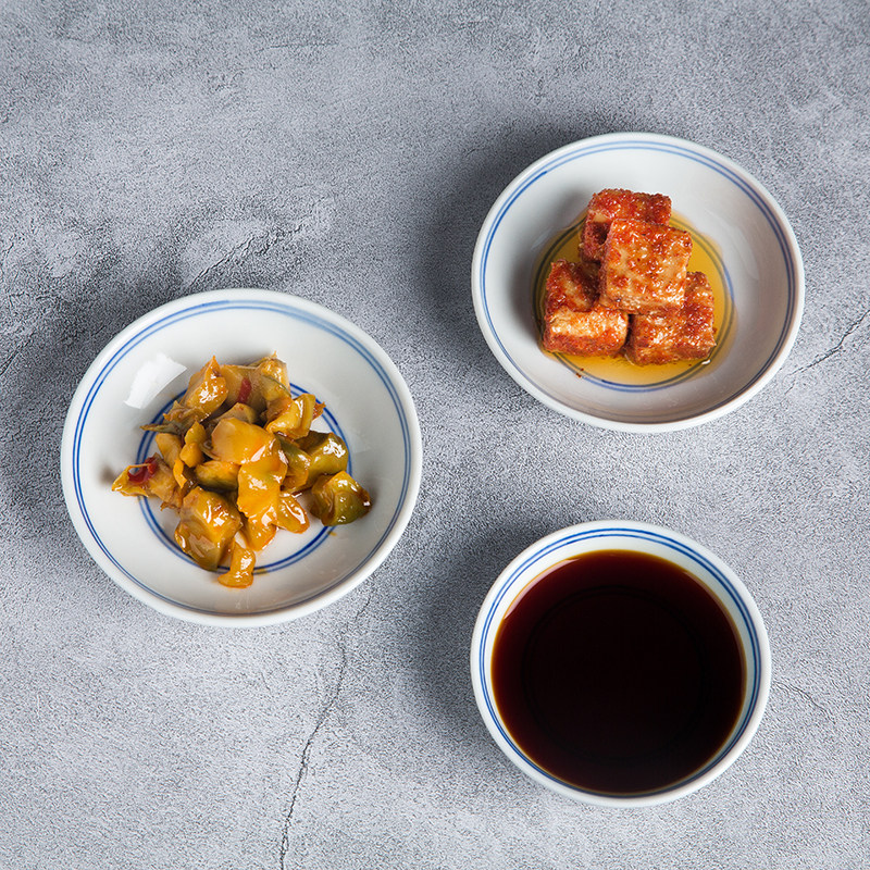 醋碟商用调味酱油碟简约复古蓝边双线圆形火锅蘸料碟饭店小吃味碟,餐饮具,碟,淘宝优惠券,粉丝福利购,淘宝优惠卷