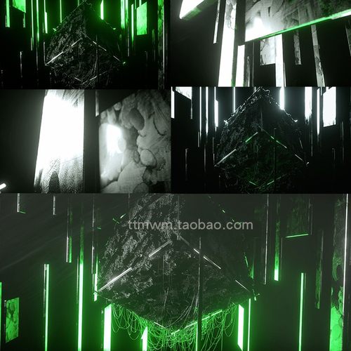 3个未来太空科幻抽象发光毒液石头舞台背景3d动画视频素材VJloops