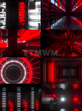 44个红色VJLOOP视频素材4k高清灯光机械通道EDM电子舞台背景Grid