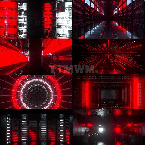 44个红色VJLOOP视频素材4k高清灯光机械通道EDM电子舞台背景Grid