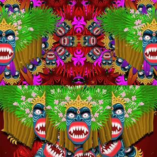 3个神秘加鲁面具循环动画视频素材VJloop舞台背景大屏Galuh Mask