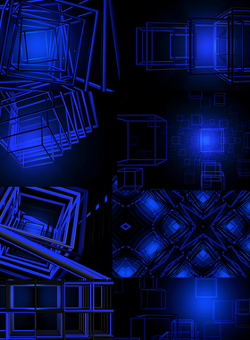 10个蓝色立方体阵列3d动态VJLOOP大屏led高清视频素材CUBE ARRAYS