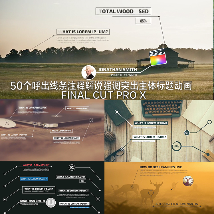 fcpx插件fianlcutprox50个呼出线条注释解说强调突出主体标题动画 商务/设计服务 设计素材/源文件 原图主图