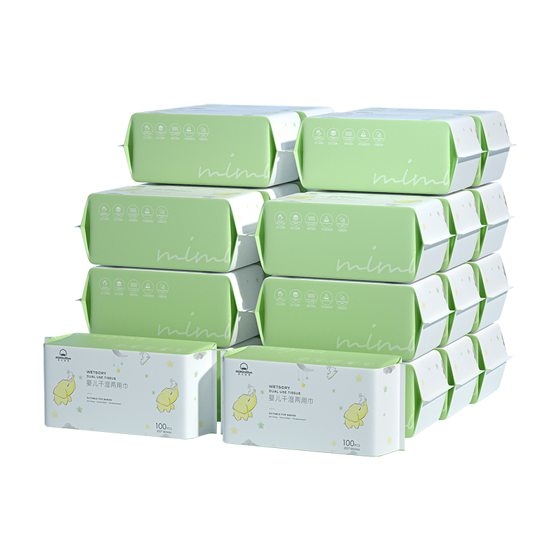 棉花秘密绵柔巾婴儿干湿两用巾非纯棉新生宝宝绵柔湿巾100抽24包
