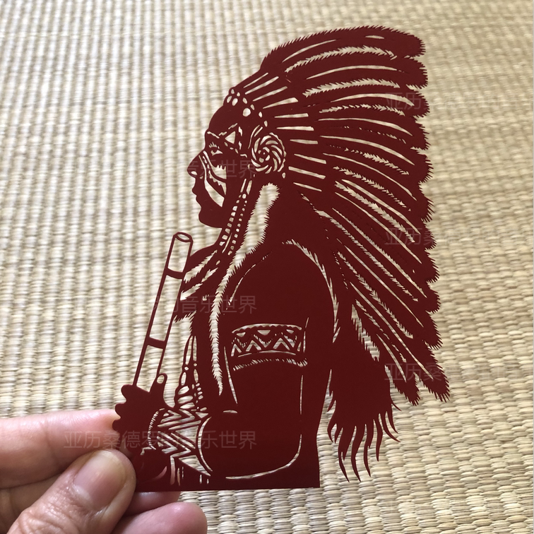 最后的莫西干人暗红色合金烤漆印刷头像非物质文化遗产剪纸书签