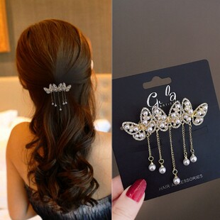 新款复古高级感花朵发夹子百搭气质一字夹蝴蝶流苏顶夹半扎发卡子