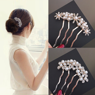 珍珠盘发插梳女士u型发簪高级感新中式发插盘发夹发卡古风发钗子