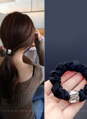 高马尾不塌头绳百搭黑色皮筋高弹力耐用小肠发圈高级感仿水晶发绳