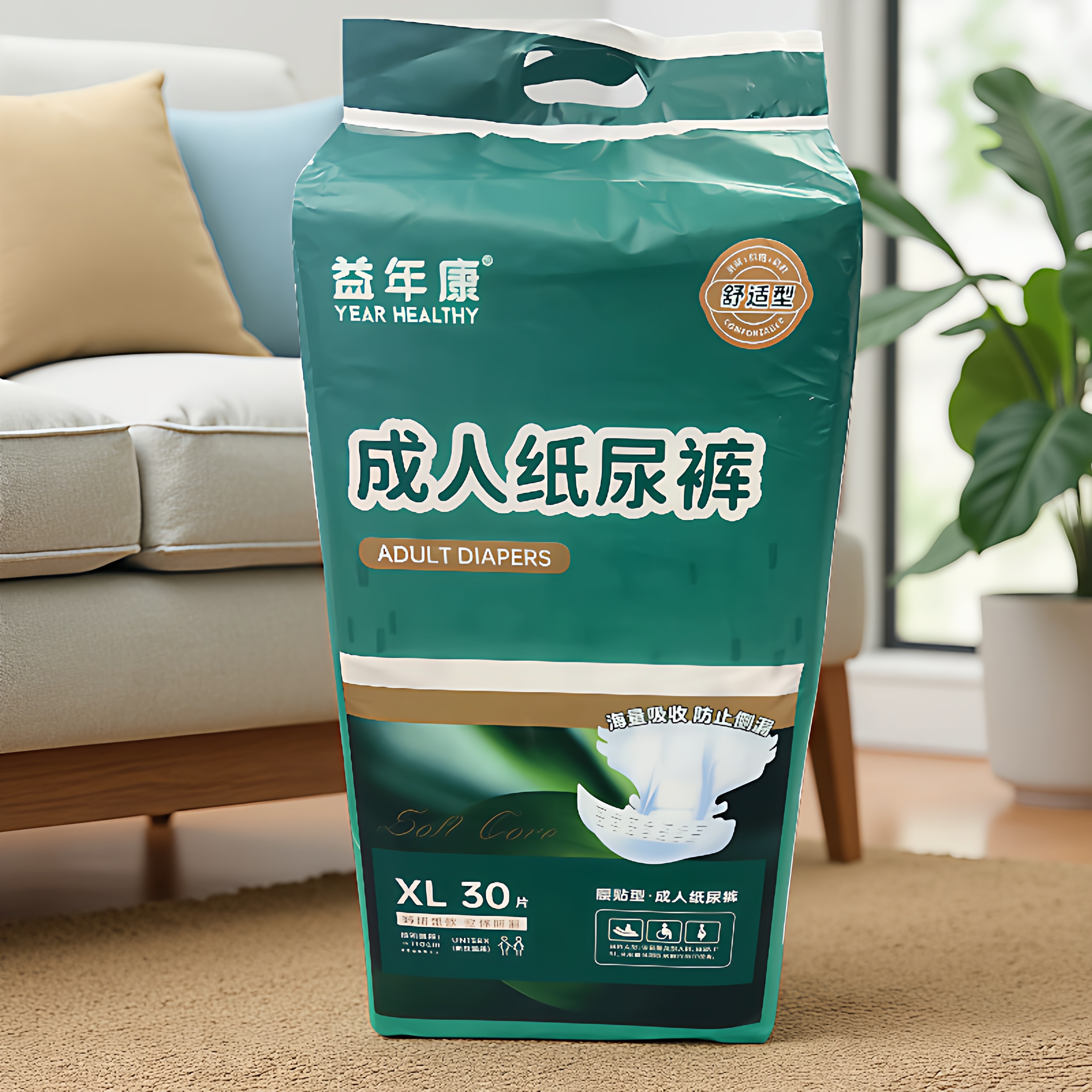 益年康成人纸尿裤卧床老人夜用尿不湿防漏粘贴式尿裤腰贴款纸尿片
