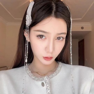 新中式满钻珍珠长流苏发夹BB夹小众高级感蒙古刘海侧边夹头饰女