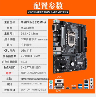 Asus 9代 机电脑1151主板支持DDR4内存 A台式 华硕PRIME B365M