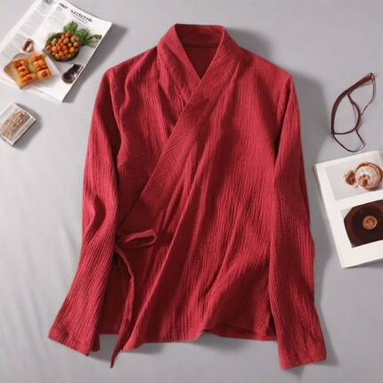 德绒上衣改良汉服茶服禅意服系带文艺中国风长袖大码300斤新中式
