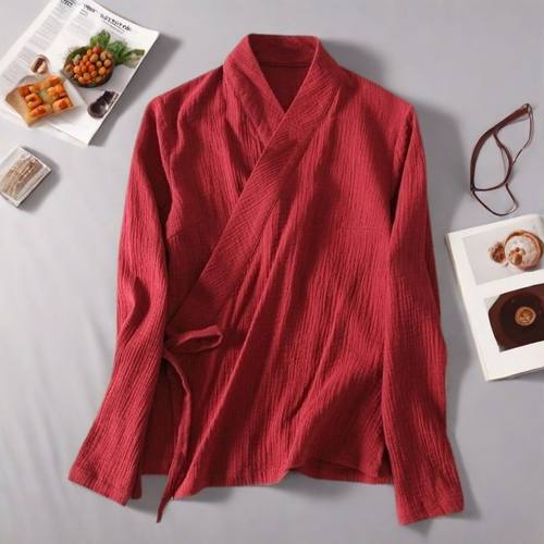 德绒上衣改良汉服茶服禅意服系带文艺中国风长袖大码300斤新中式