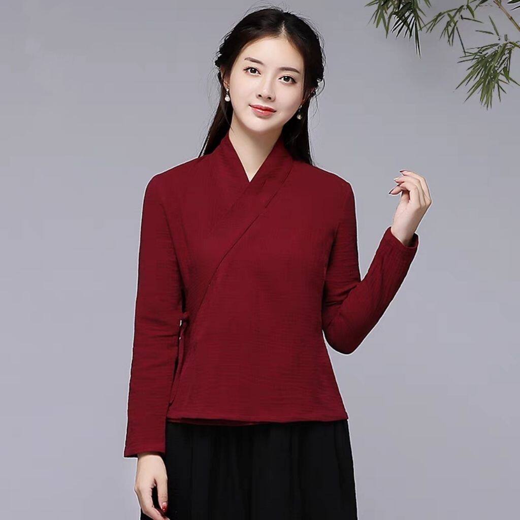 禅意茶服文艺中式上衣德绒保暖改良汉服复古秋冬中国风大码300斤