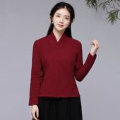 禅意茶服文艺中式 300斤 上衣德绒保暖改良汉服复古秋冬中国风大码