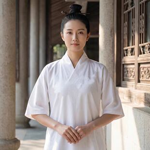 练功法衣内搭内领道士休闲男女士上衣大码 交领v领内衬打底衫 短袖