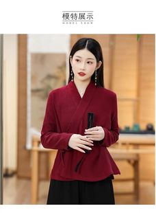 大码300斤民国改良汉服中式上衣交领唐装茶艺师中国风禅意茶服女