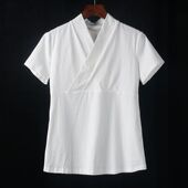 大码 t恤女夏交叉领茶服中国风复古原创古代上衣 300斤汉服改良短袖