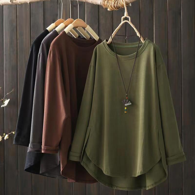 300斤长袖内搭T恤女宽松秋冬新款不规则下摆大码德绒打底衫宽松