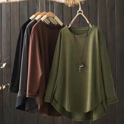 300斤长袖内搭T恤女宽松秋冬新款不规则下摆大码德绒打底衫宽松