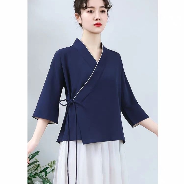 改良汉服禅服夏季中国风复古风女装薄款禅意茶服仙气唐装上衣大码