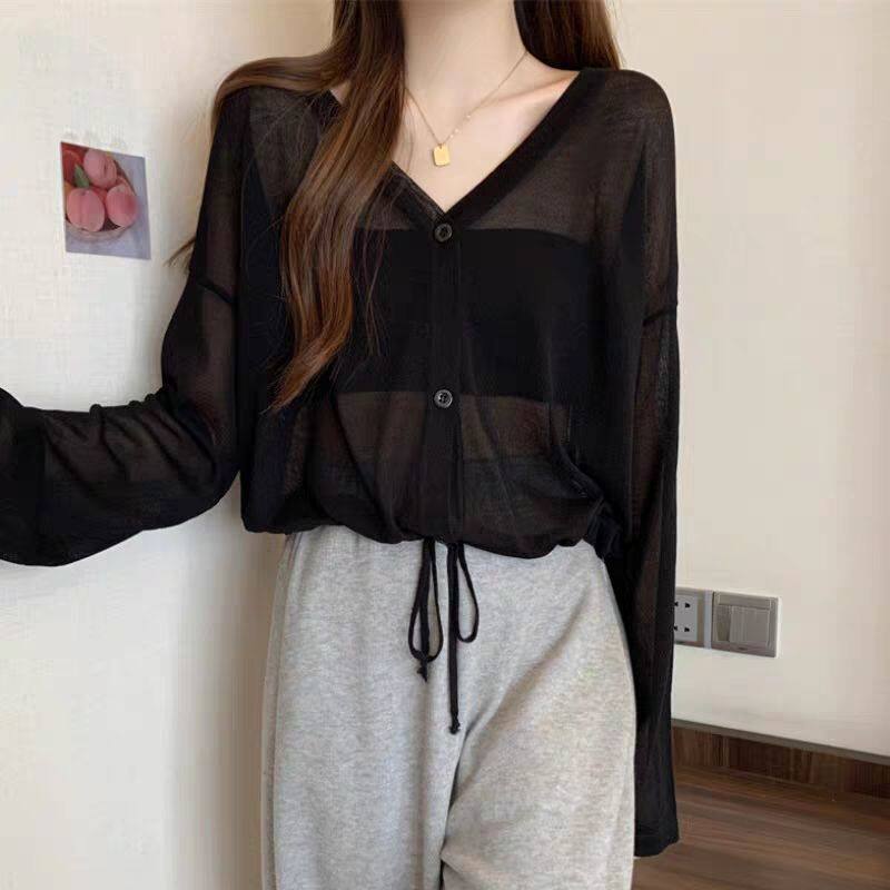大码女装300斤抽绳V领防晒衣开衫女夏胖MM宽松显瘦长袖空调衫上衣