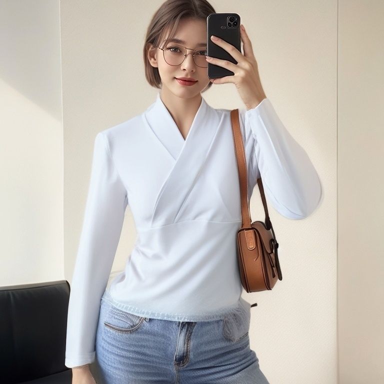 汉服改良双面德绒保暖上衣复古内衬长袖女秋冬交叉领Y领大码300斤