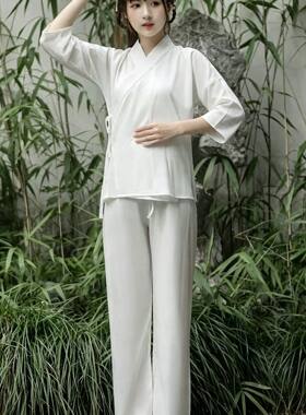 古装汉服中衣中裤套装白色打底睡衣男女四季通用内衬里衣茶服大码