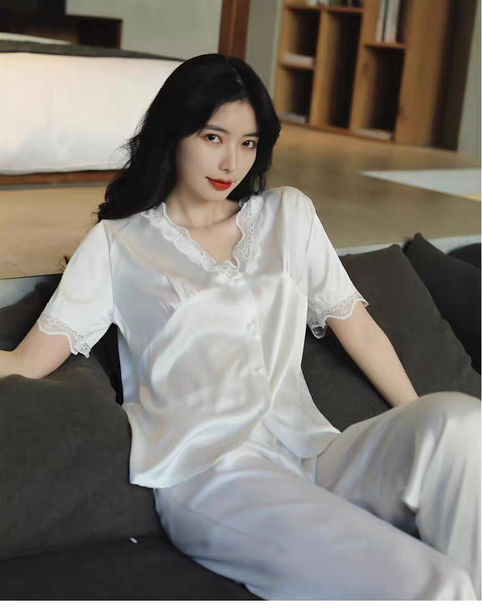 大码300斤性感蕾丝花边睡衣女春夏季可外穿高级感甜美家居服套装