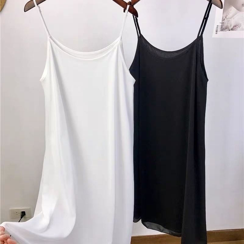 纯白色薄款内衬裙连衣裙里衬打底裙宽松大码中长款吊带睡裙女大码